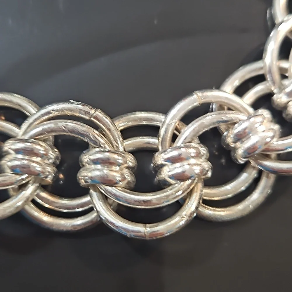 Talbots Silver Tone Chunky  Double Link Statement Necklace OS